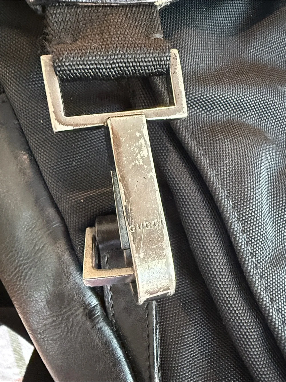 Vintage Gucci Black Nylon Leather Drawstring Backpack
